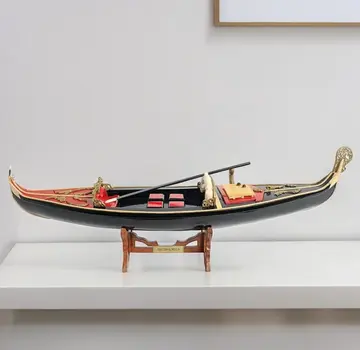 8" Black and Red Venetian Gondola Hand Painted Decorative Boat