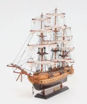 20" Wood Brown Solid Wood Hand Painted 1797 USS Constitution Small Model Boat