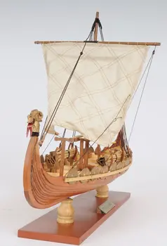 13" Wood Brown Solid Wood Hand Painted Model Boat Tabletop Sculpture