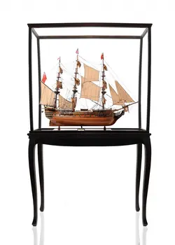 69" Wood Brown Solid Wood Hand Painted HMS Surprise 1796 Large Floor Display Case Model Boat