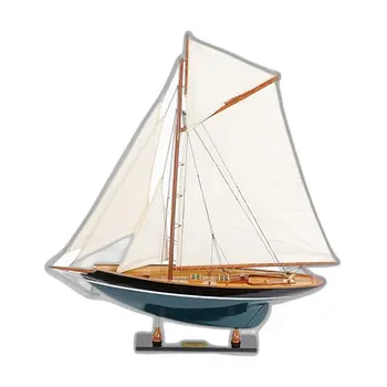 31" Black Blue And White Solid Wood Pen Duick Hand Painted Model Sail Boat