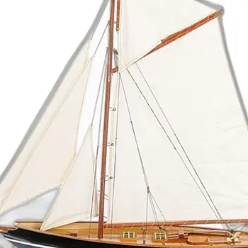 31" Black Blue And White Solid Wood Pen Duick Hand Painted Model Sail Boat