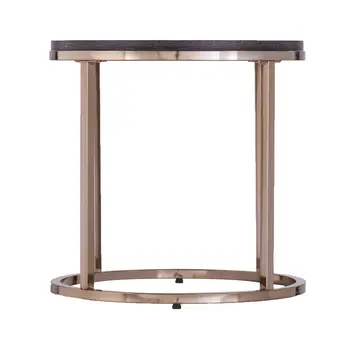 32" Champagne And Charcoal Manufactured Wood And Metal With Iron Round Coffee Table
