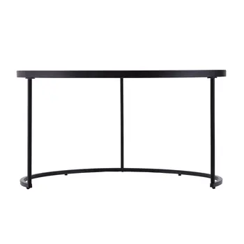 Set of Two Black And Silver Mirrored Round Nested Coffee Table Set