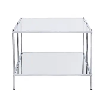 42" Chrome Glass And Metal Rectangular Mirrored Coffee Table