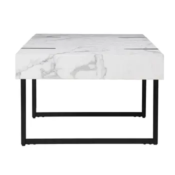 43" White And Black Faux Marble And Metal With Iron Coffee Table