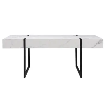 43" White And Black Faux Marble And Metal With Iron Coffee Table