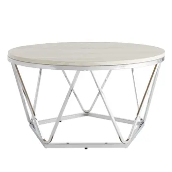 33" Silver Manufactured Wood And Metal Round Coffee Table