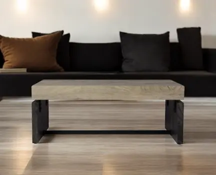 44" Natural And Black Chunky  Wood With Iron Coffee Table