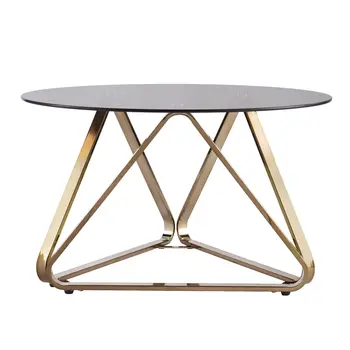 31" Smoky Black and Gold Glass and Metal Round Coffee Table