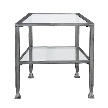 48" Silver Glass And Metal Rectangular Coffee Table