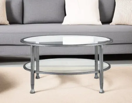 36" Silver Glass And Metal Round Coffee Table