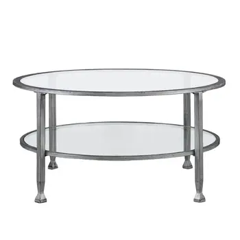 36" Silver Glass And Metal Round Coffee Table