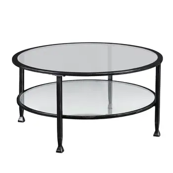 36" Black Glass And Metal Round Coffee Table