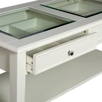 44" Off And White And Off-White Glass And Metal Rectangular Coffee Table