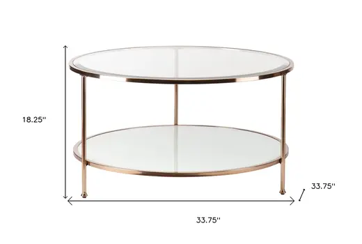 34" Clear and Gold Glass with Iron Round Coffee Table