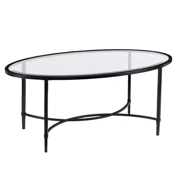45" Clear and Black Glass and Metal Oval Coffee Table