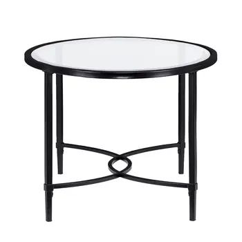 45" Clear and Black Glass and Metal Oval Coffee Table