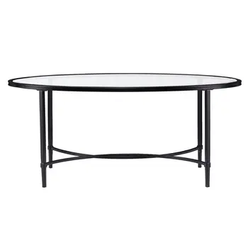 45" Clear and Black Glass and Metal Oval Coffee Table