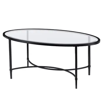 45" Clear and Black Glass and Metal Oval Coffee Table