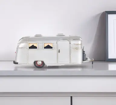 6" Silver Metal Hand Painted Silver Camping Trailer Model Car