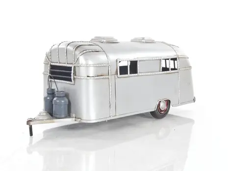 6" Silver Metal Hand Painted Silver Camping Trailer Model Car