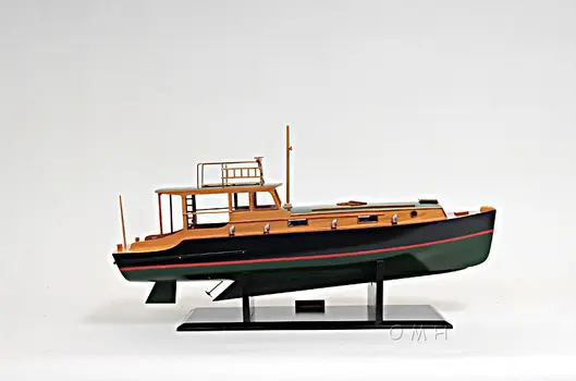 15" Black and Green Solid Wood Hand Painted 1934 Hemingway Pilar Fishing Boat Model Boat