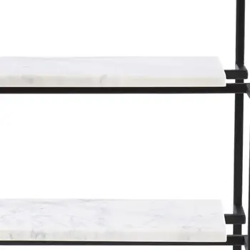 24" Black Glass and Marble Rectangular End Table With Two Shelves