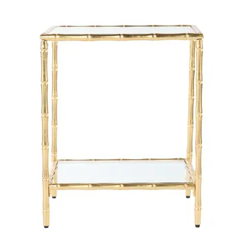 23" Gold Glass Top Square End Table With Shelf