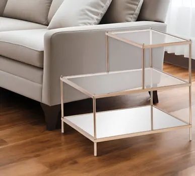 24" Gold And Clear Glass Tiered Rectangular End Table