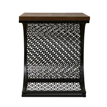 19" Black And Brown Wood And Iron End Table