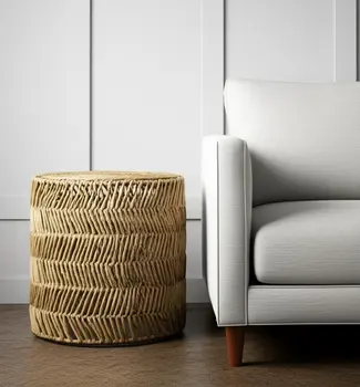 Set Of Two 18" Natural Woven Rattan End Tables