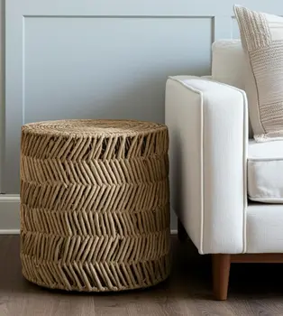 Set Of Two 18" Natural Woven Rattan End Tables