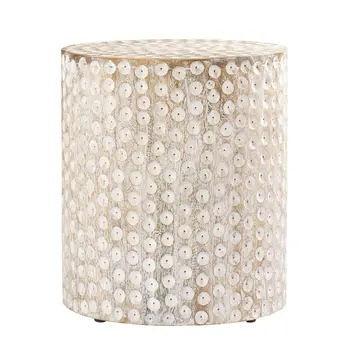 18" Washed White Solid Wood Round End Table