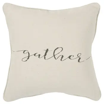 Gray and Cream Canvas Gather Decorative Throw Pillow