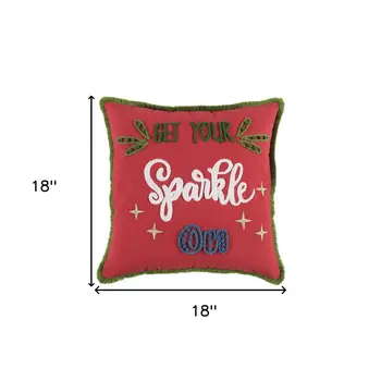 Red Green Sparkle Embroidered Throw Pillow