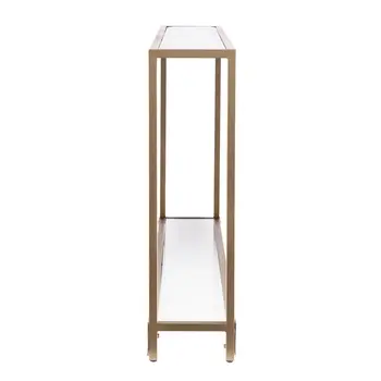 56" Clear and Gold Glass Mirrored Frame Console Table With Shelves