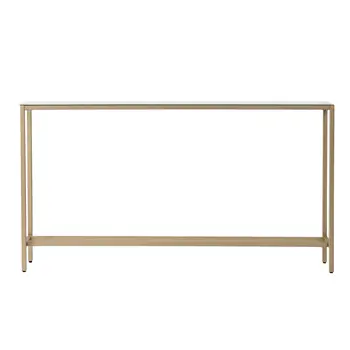 56" Silver and Gold Mirrored Glass Console Table