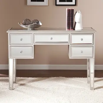 43" Silver Mirrored Glass Console Table And Drawers