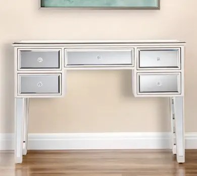 43" Silver Mirrored Glass Console Table And Drawers
