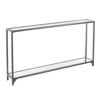 56" Clear and Silver Glass Mirrored Floor Shelf Console Table With Storage