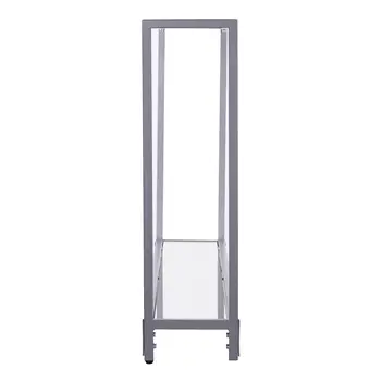 56" Clear and Silver Glass Mirrored Floor Shelf Console Table With Storage