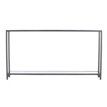 56" Clear and Silver Glass Mirrored Floor Shelf Console Table With Storage