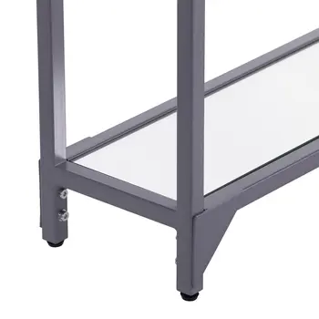 56" Clear and Silver Glass Mirrored Floor Shelf Console Table With Storage