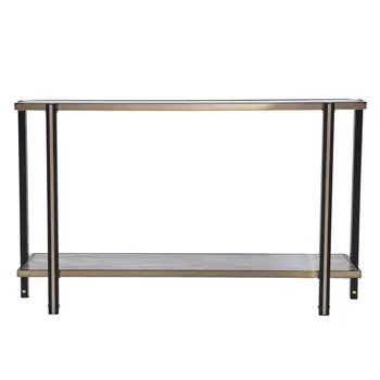 50" Smoky Black and Champagne Mirrored Glass Console Table With Shelf