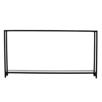 56" Clear and Black Glass Frame Console Table With Shelves