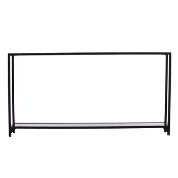 56" Clear and Black Glass Frame Console Table With Shelves