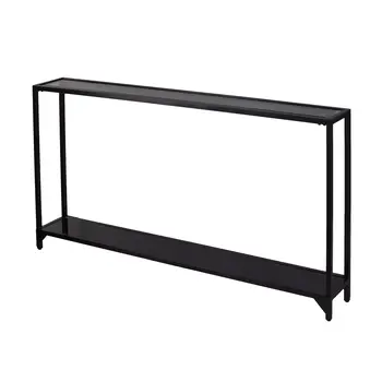 56" Clear and Black Glass Frame Console Table With Shelves