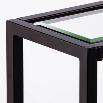 56" Clear and Black Glass Frame Console Table With Shelves
