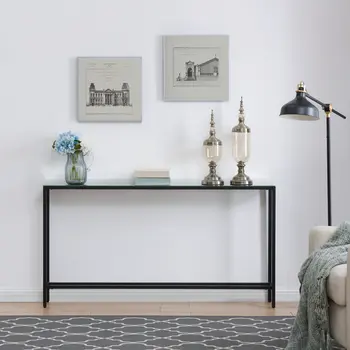 56" Black Mirrored Glass Console Table